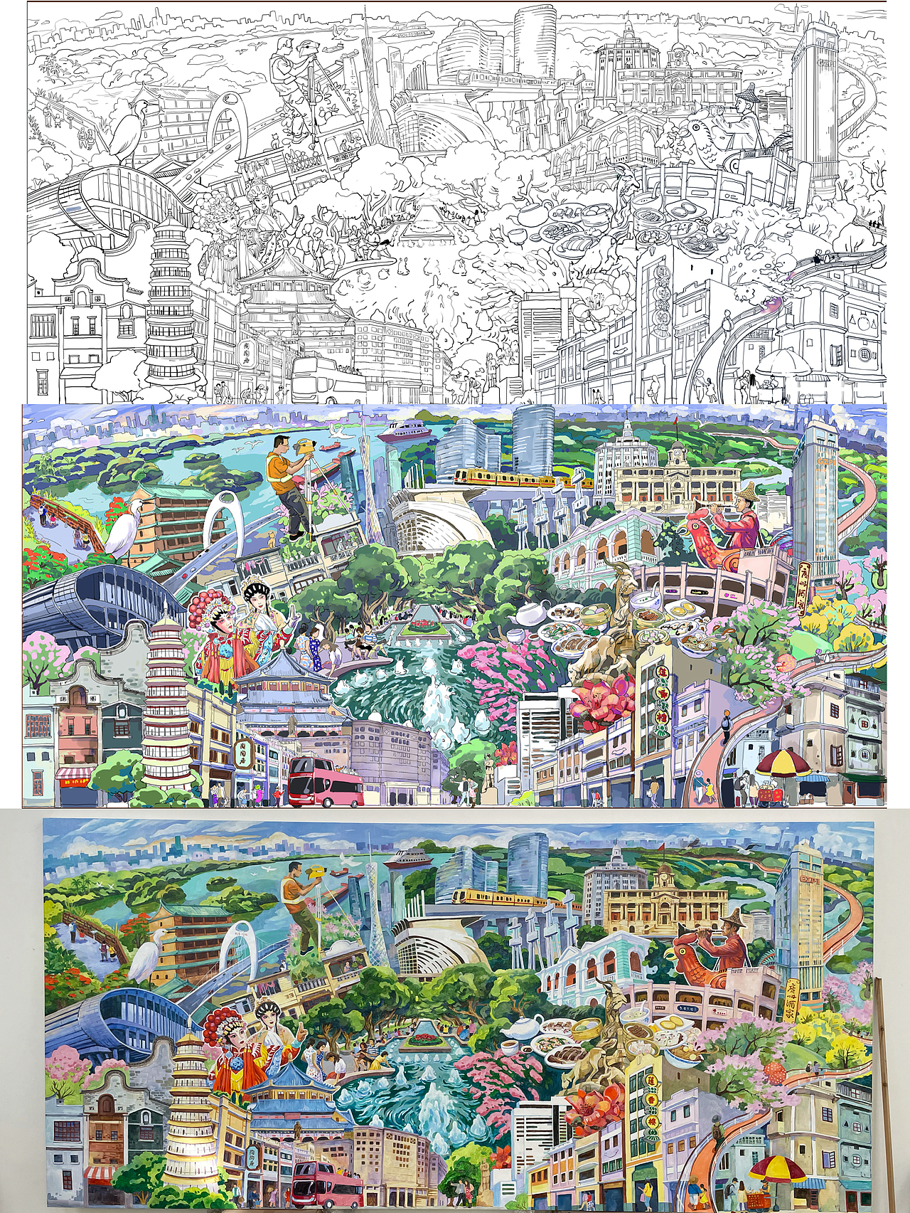 392x185cm广州风情主题丙烯画（图ZMzEyNzEzNzcy） - 艺术插画 - 站酷设计师Hosanna_914原创素材 - 站酷ZCOOL
