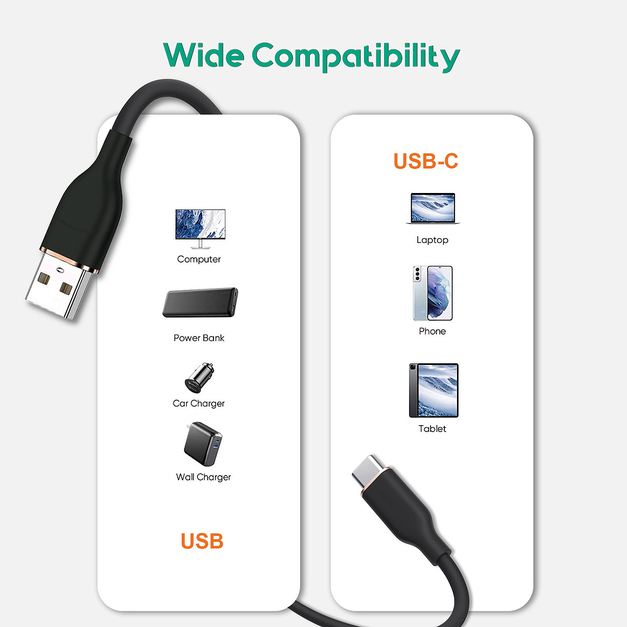亚马逊-Ultra-Soft Silicone USB-A to USB-C Cable