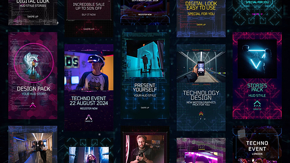 AE模板|竖屏科技HUD界面动画展示AI技术电竞游戏综艺