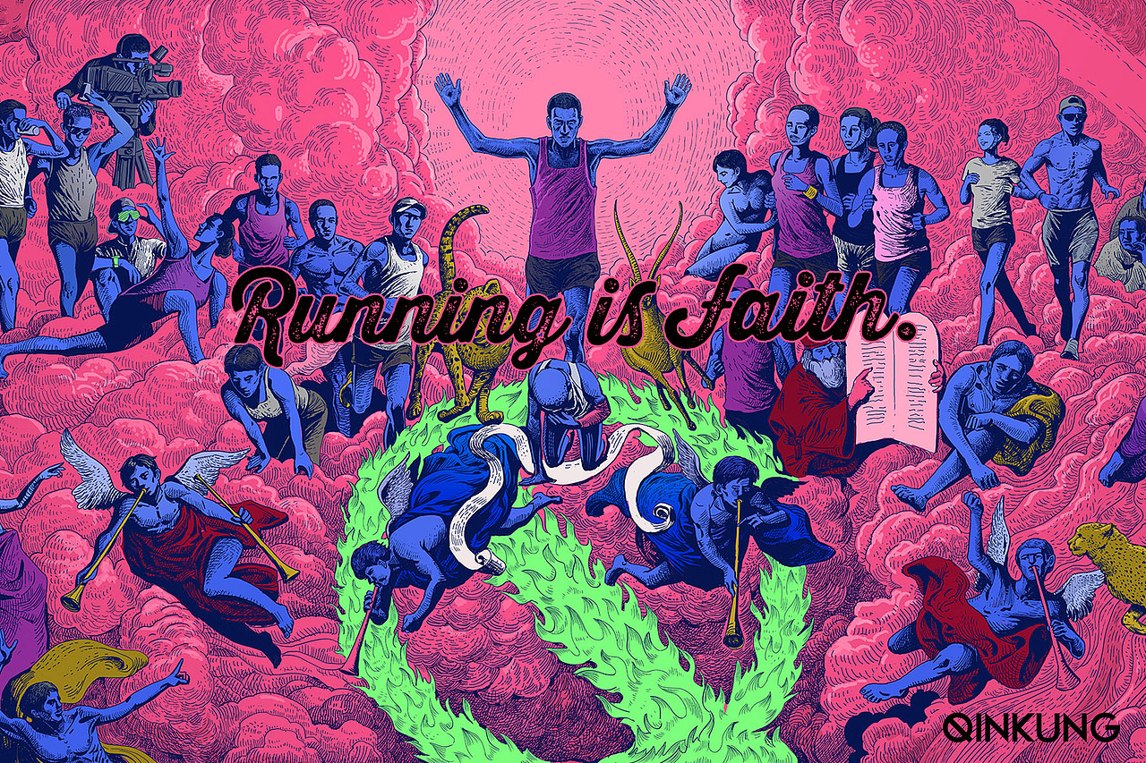 QK轻功体育跑步即信仰插画解构实验（图ZMzAwMTM1MDgw） - 海报 - 站酷设计师Q轻功体育视觉组原创素材 - 站酷ZCOOL