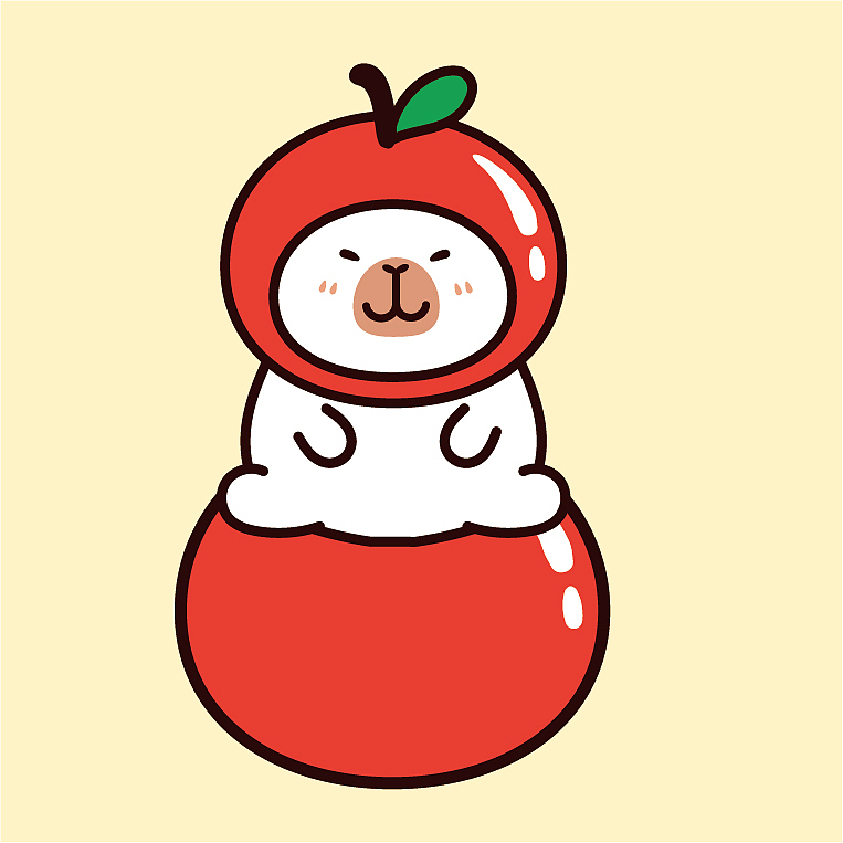 卡皮巴拉水豚萌萌IP卡通形象插画水果系列