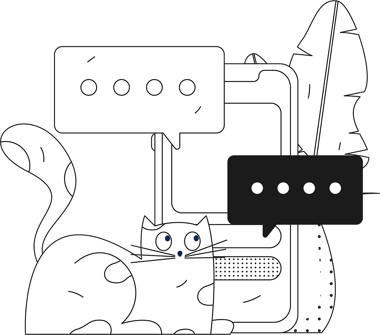 黑白线条风格插画分享-社交&教育