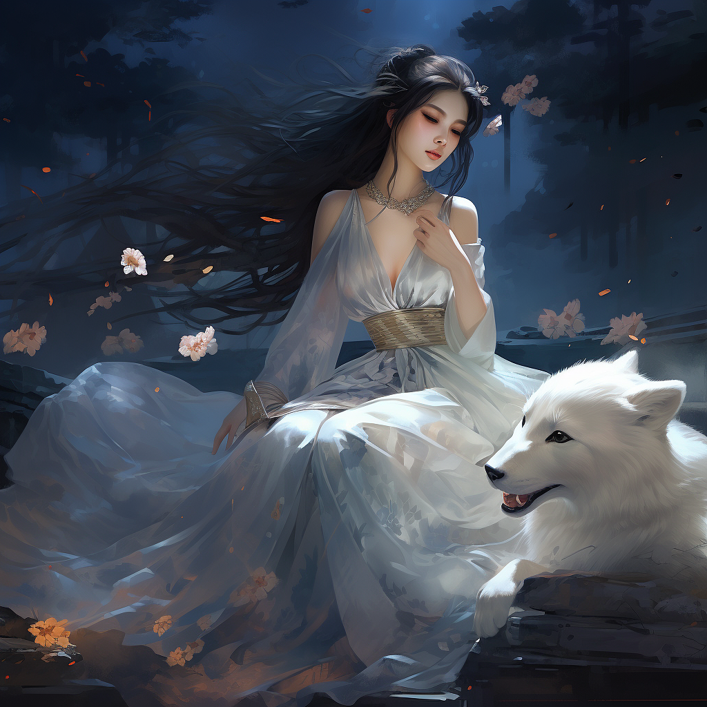 月夜狐仙美女插画