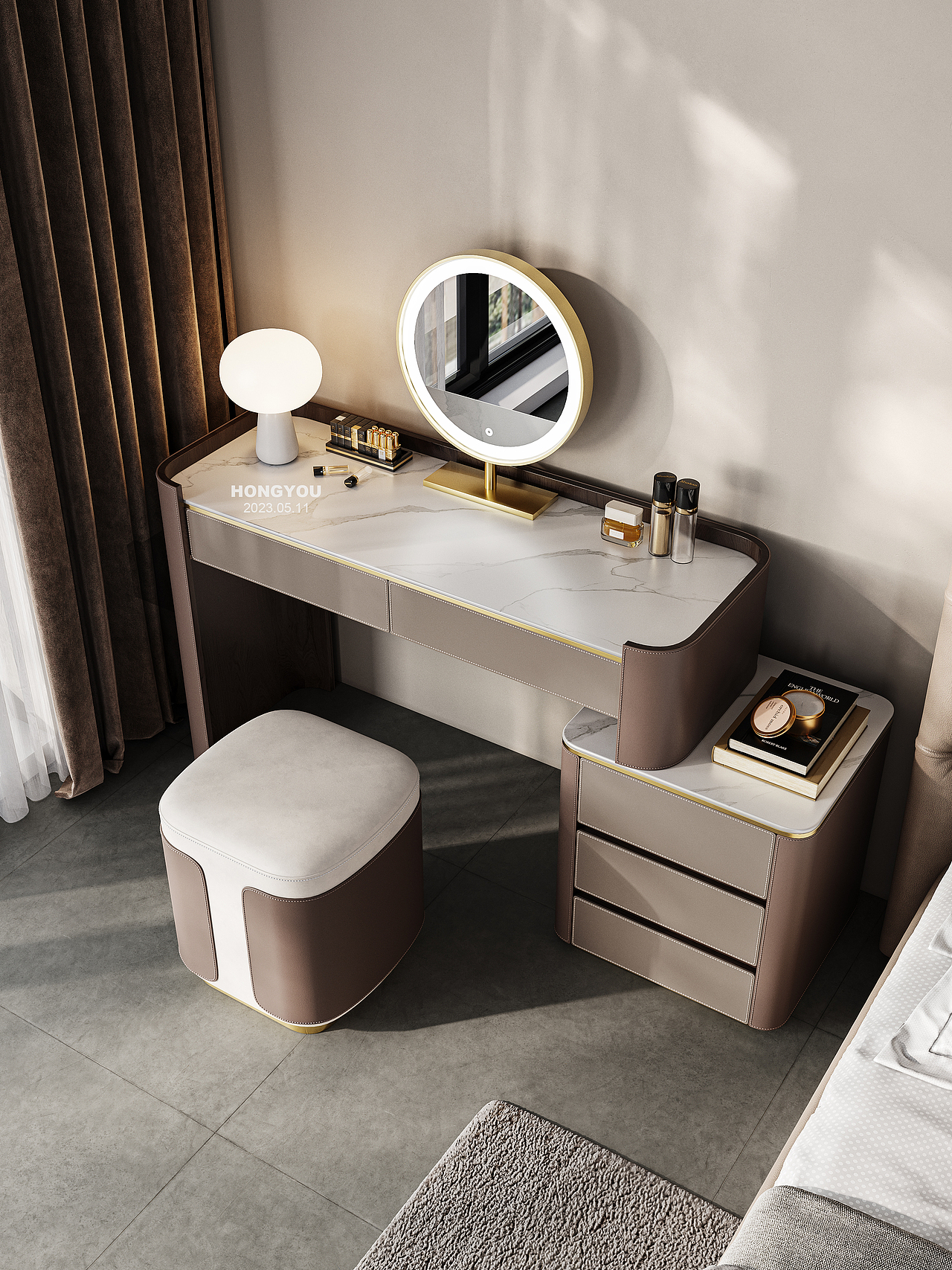 日常搬砖系列丨马鞍皮·雪山石岩板梳妆台