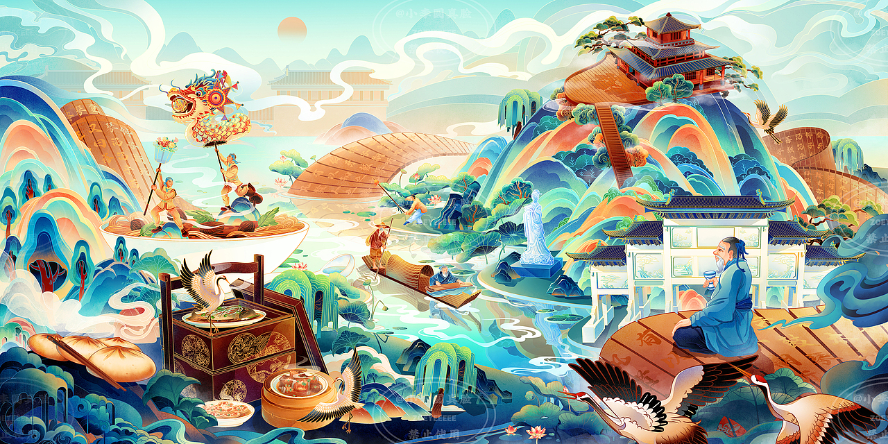 氛围国风插画-遇见蔡甸（图ZMzIzNzIzMDc2） - 商业插画 - 站酷设计师小李圆真脸原创素材 - 站酷ZCOOL