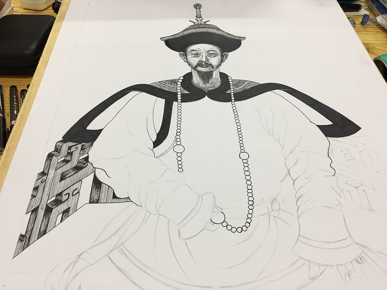 乾隆皇帝針管筆插畫（圖ZMzEwNjAxMzYw） - 圖案 - 站酷設(shè)計(jì)師ROKING羅勤原創(chuàng)素材 - 站酷ZCOOL