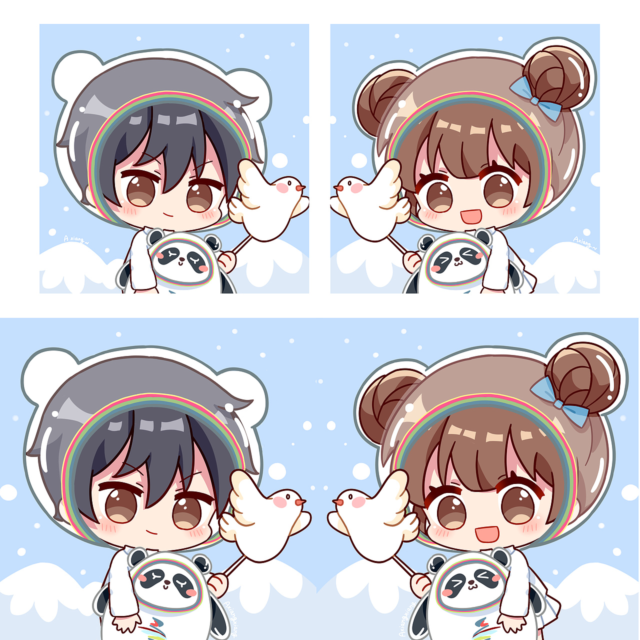 冬奥会冰墩墩拟人q版情侣头像