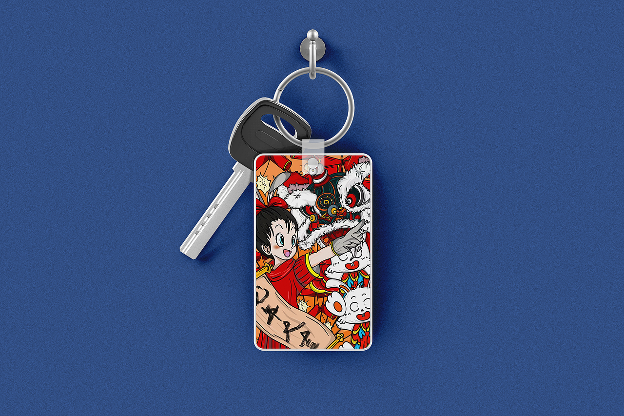 玉兔迎春新年国潮插画贺图