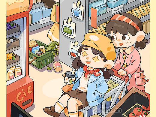 插画 | 原创 | 突突~一起去超市吧~
