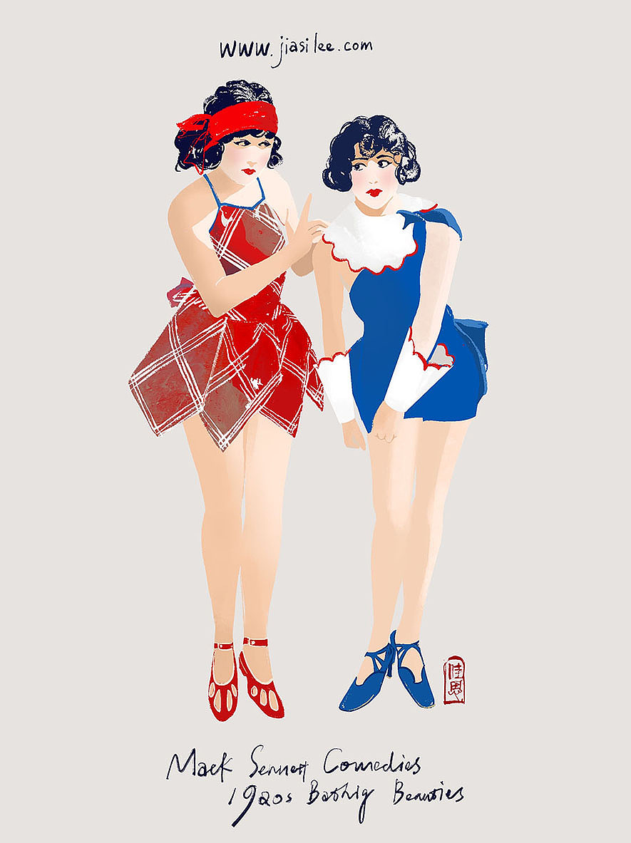 100年前穿什么系列插画|1920s泳装时尚