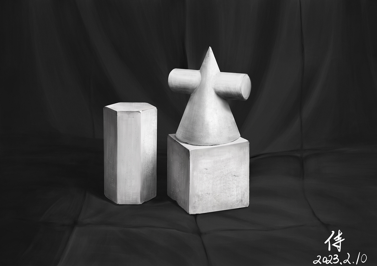 黑白灰石膏绘制——石膏组合体002