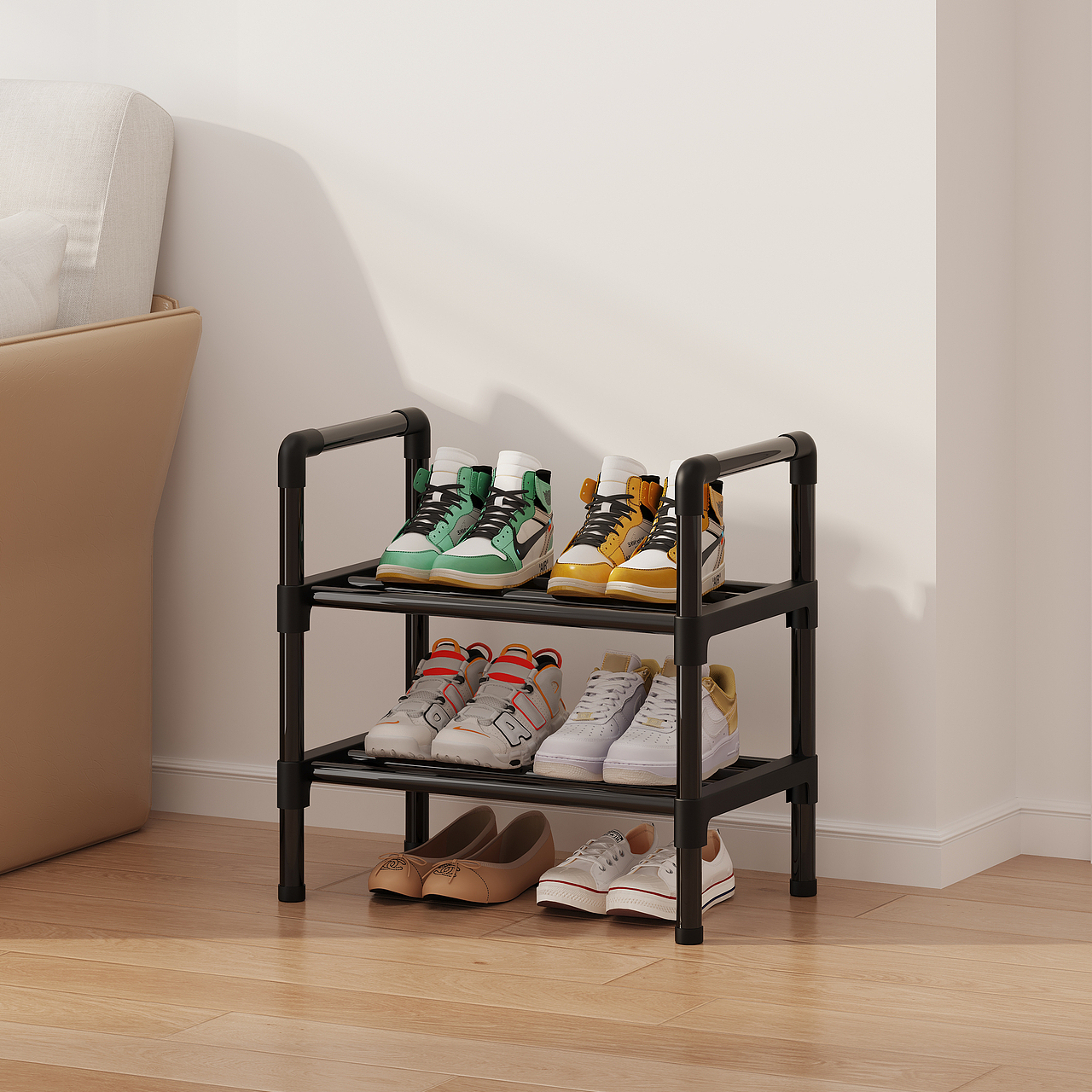 简易扶手塑料件鞋架电商用效果图