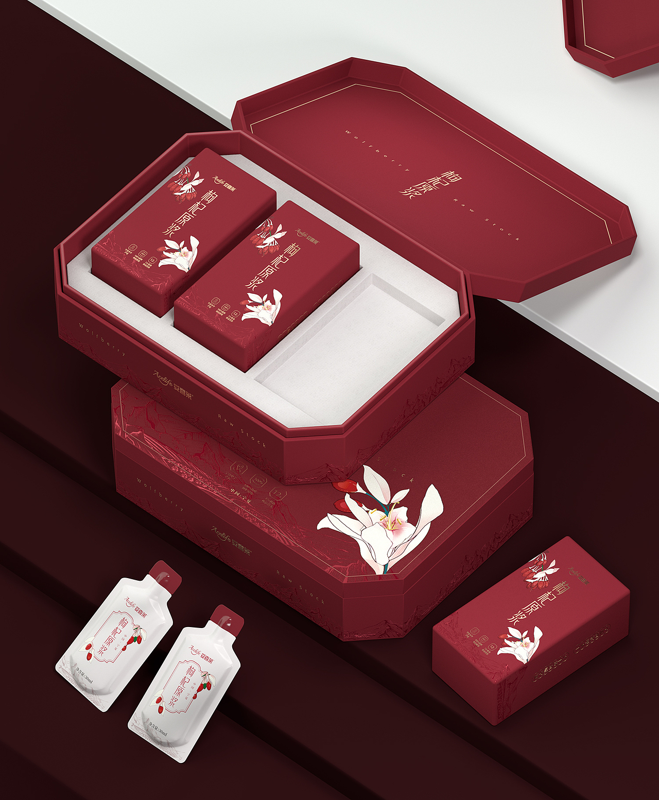 枸杞原浆新中式高端礼盒包装设计