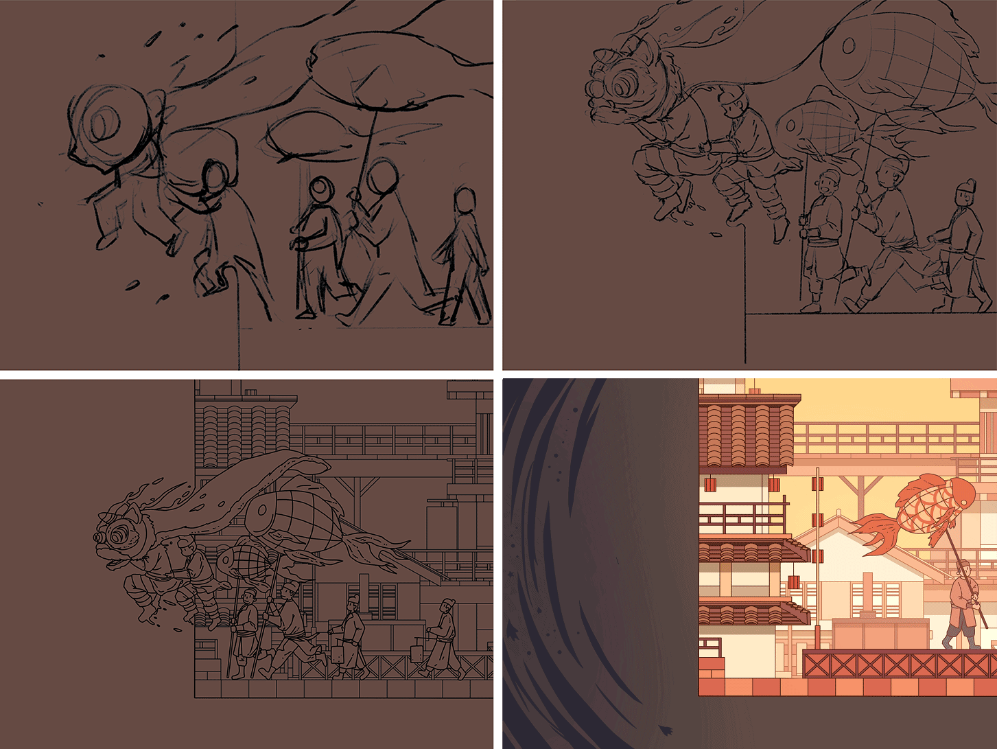 画面七:小人越过投影的边缘进入现实世界