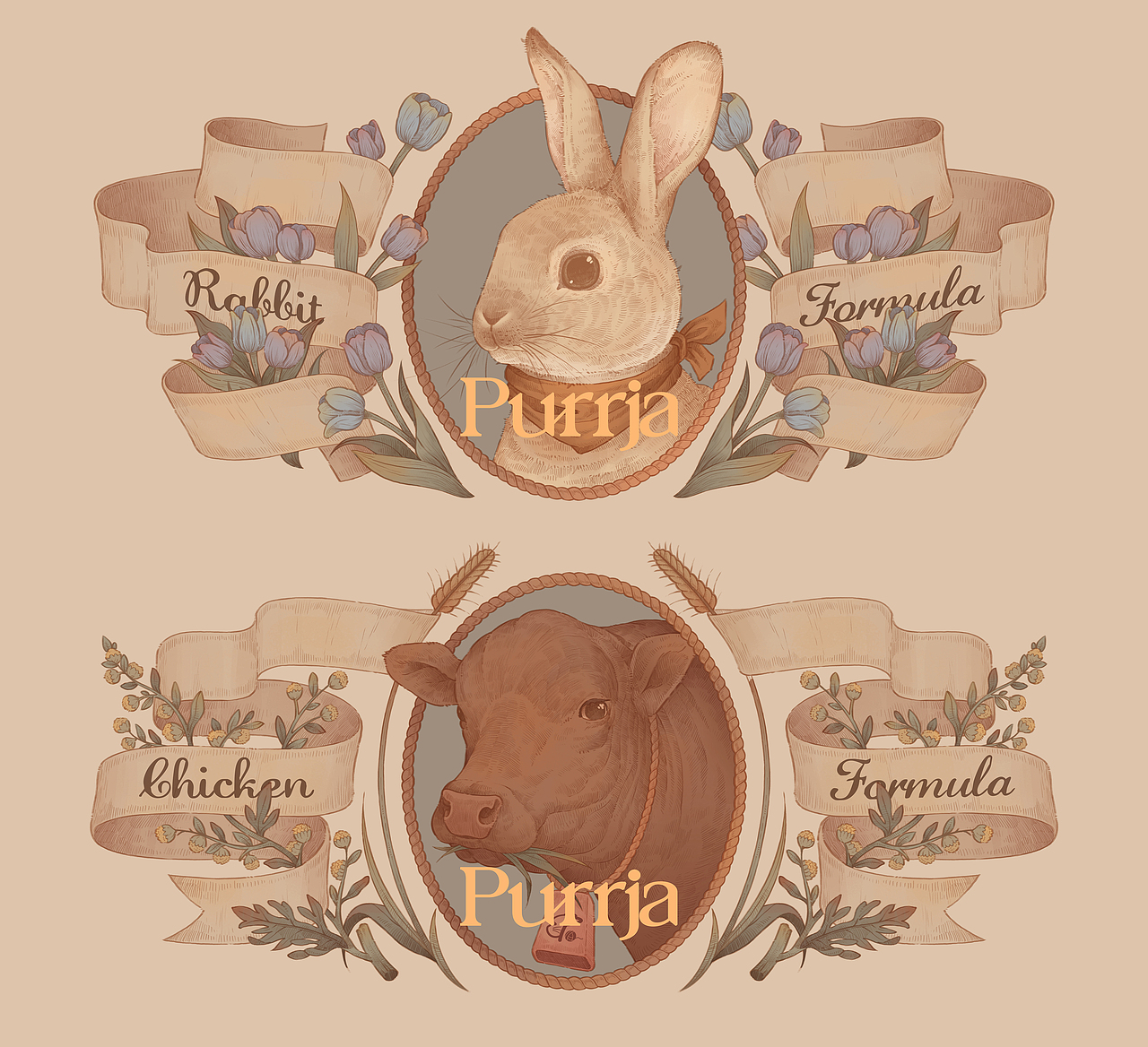 PURRJA猫食罐头包装插画