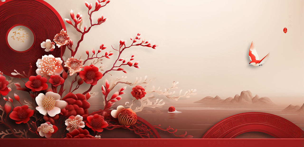 节日插画｜中国红背景（图ZMzQ5MzcyMjgw） - 新锐潮流插画 - 站酷设计师ANXIAOYAO9981原创素材 - 站酷ZCOOL