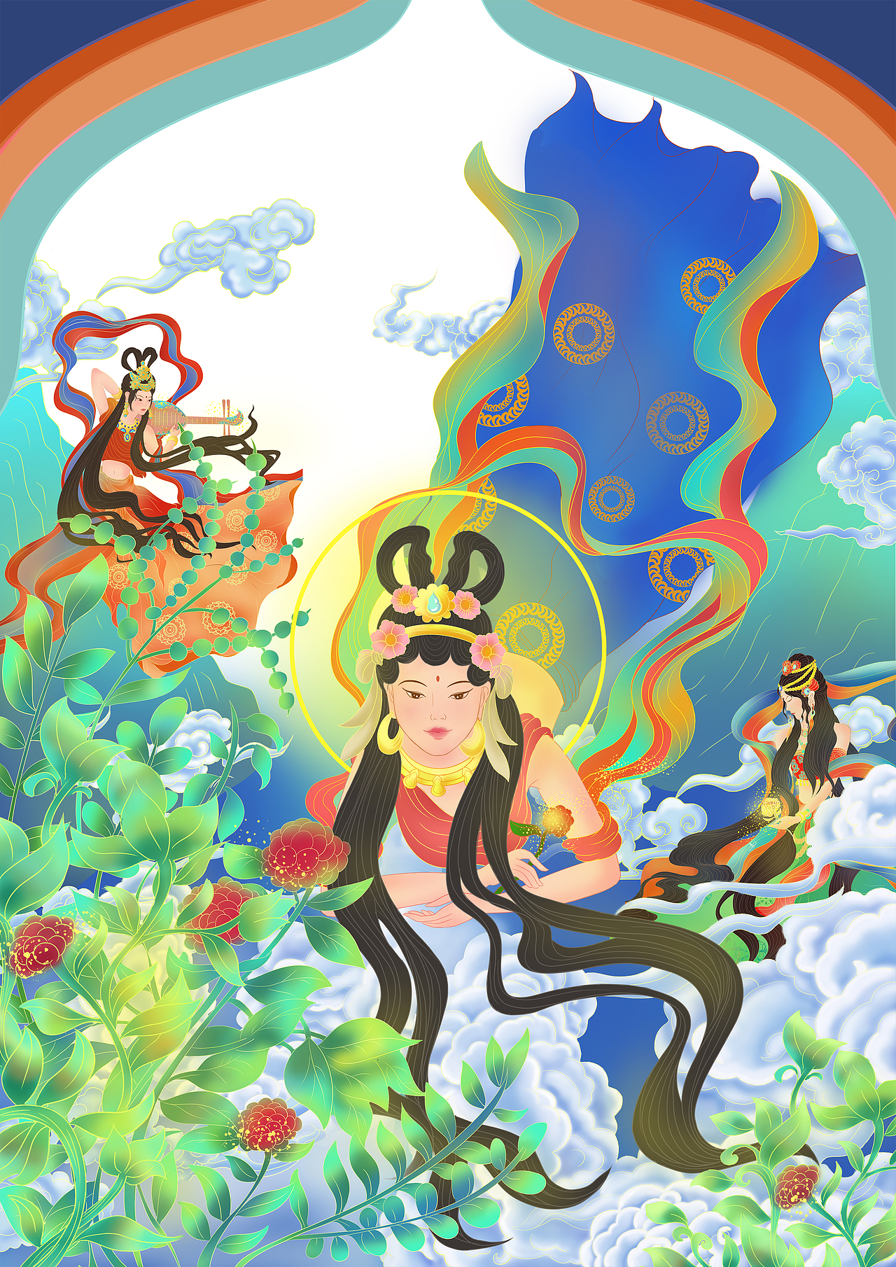 敦煌飞天仙女系列插画