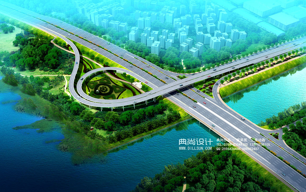 互通效果图3互通立交设计鸟瞰效