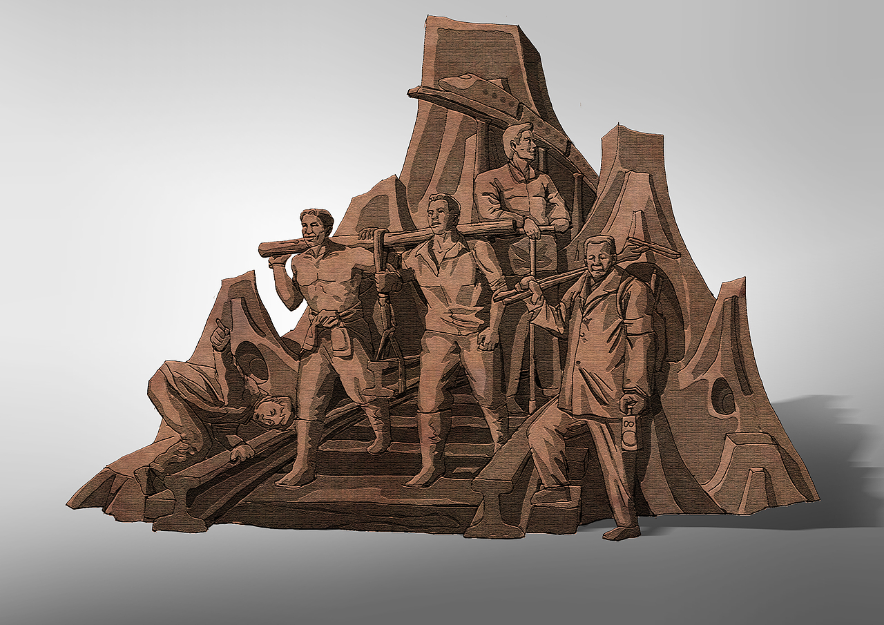 铁路工人群雕、工人雕塑、修路人雕塑、浮雕