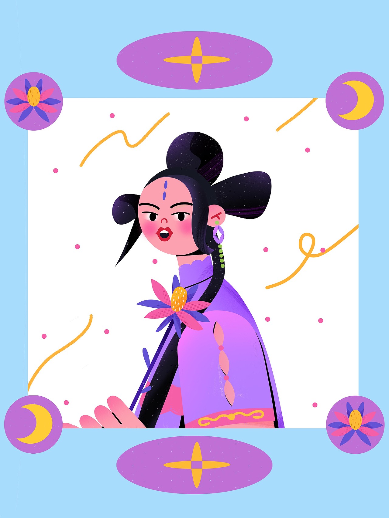 新中式女孩原创扁平插画