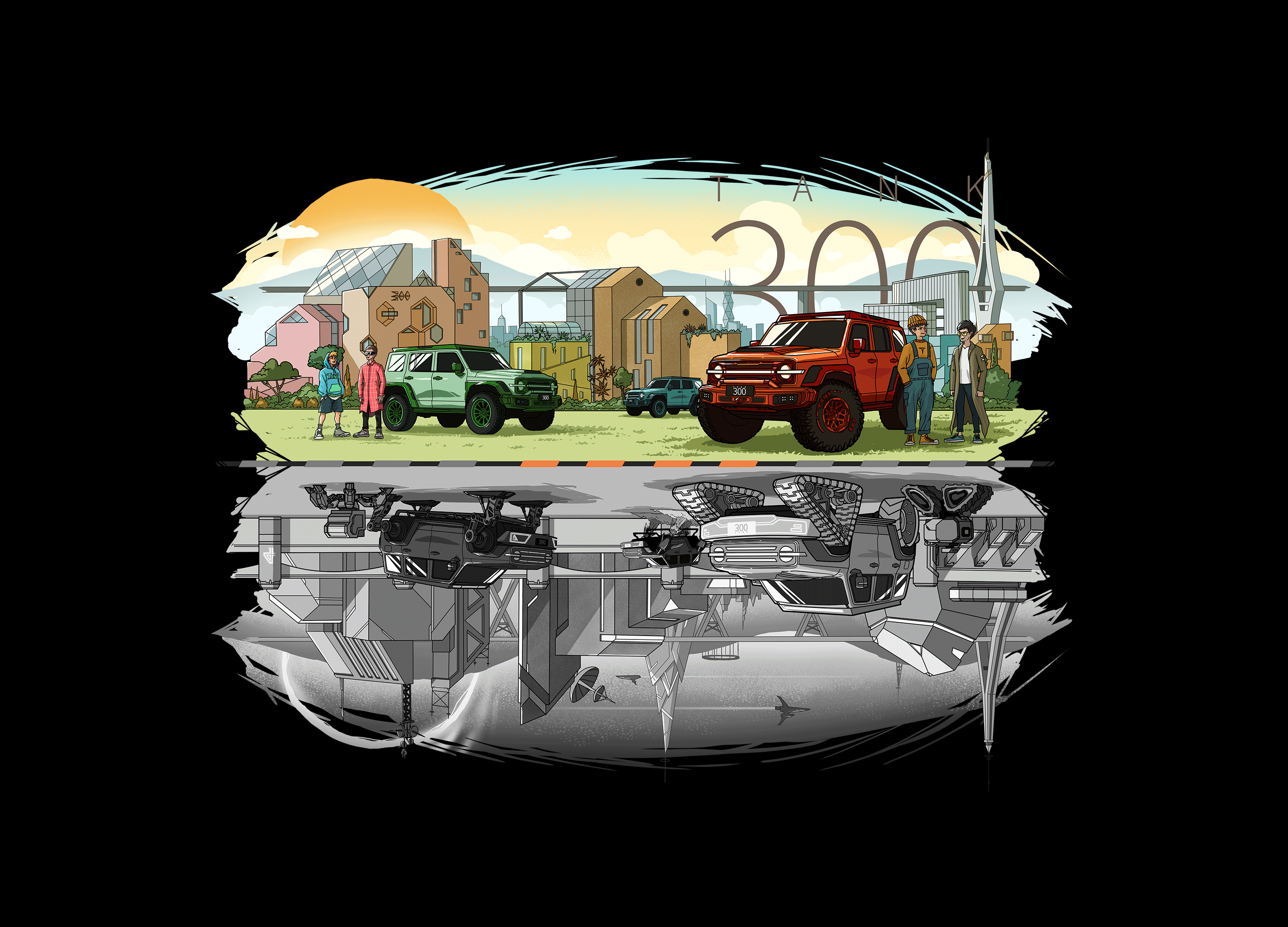 坦克300全景插画（图ZMzY3NjEzNTMy） - 商业插画 - 站酷设计师左逍唯原创素材 - 站酷ZCOOL