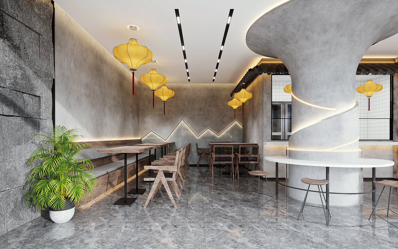 侘寂风米粉店（图ZMzE2MTIyOTA4） - 家装设计 - 站酷设计师流年效果图表现原创素材 - 站酷ZCOOL