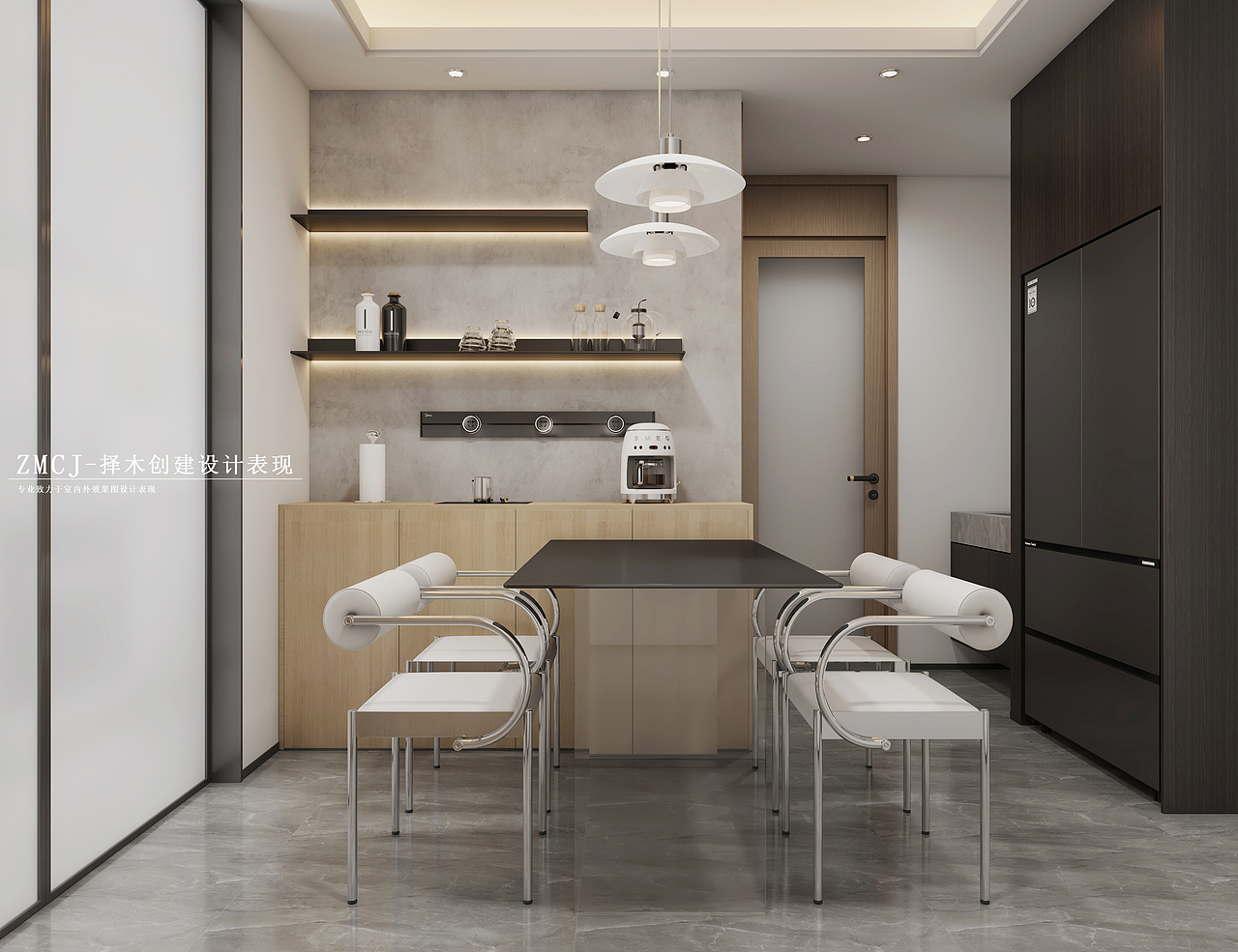 现代极简客餐厅主卧---择木创建