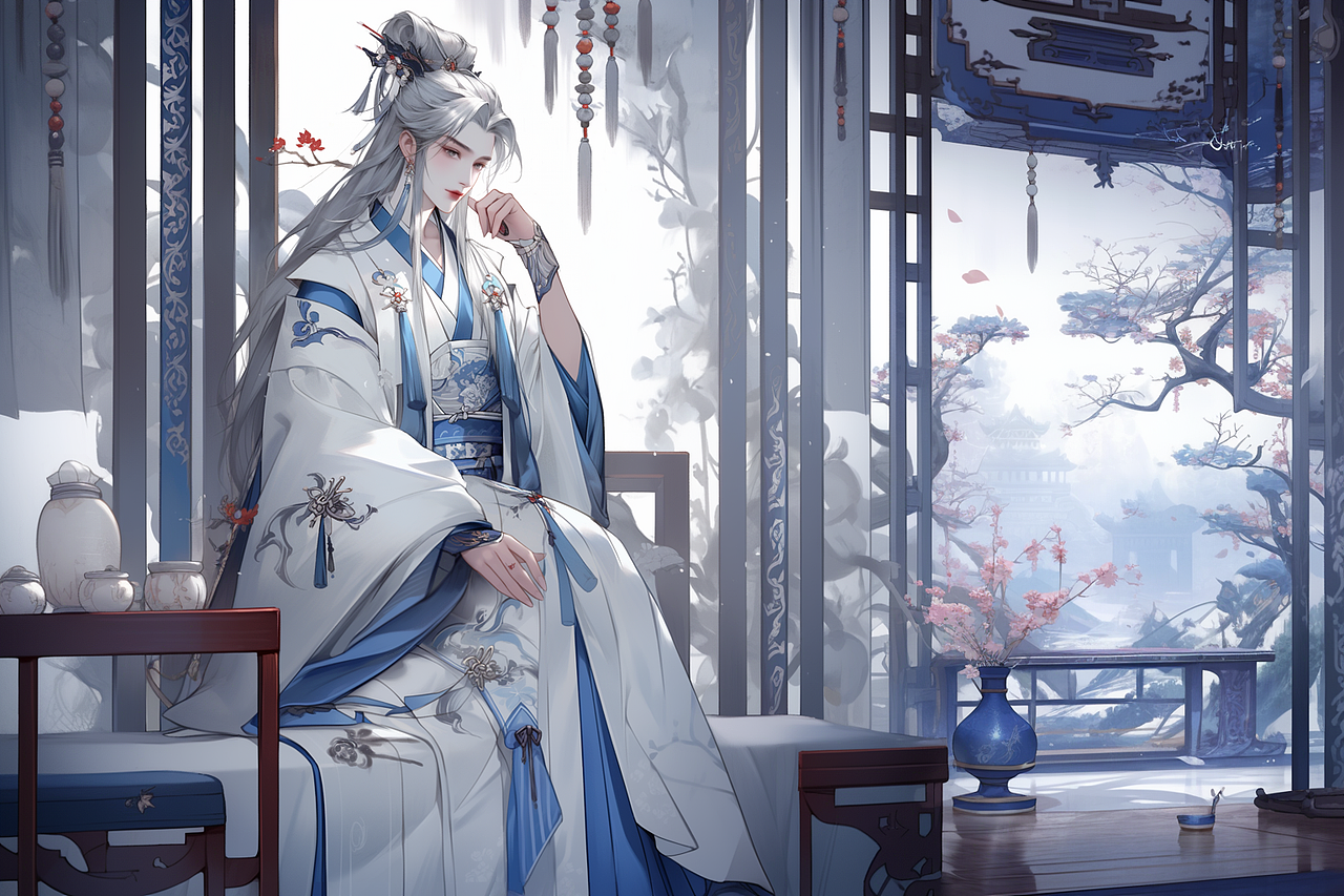 古风插画-静思图