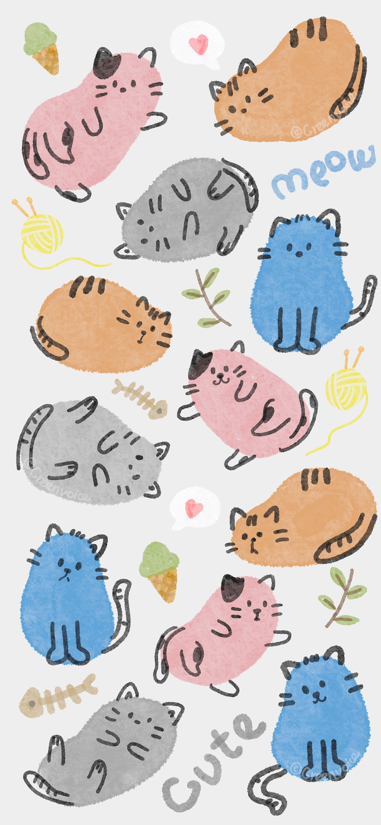 小动物猫咪主题-手机壁纸-简笔画可爱猫猫