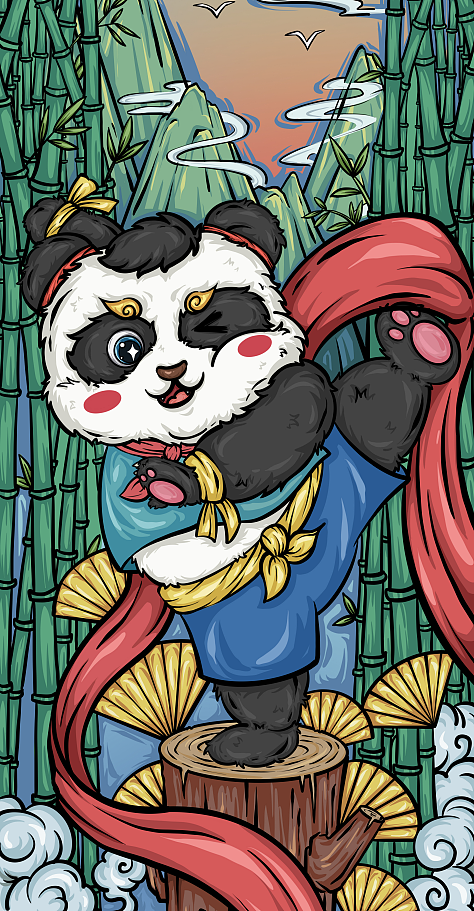 国潮熊猫冲浪板