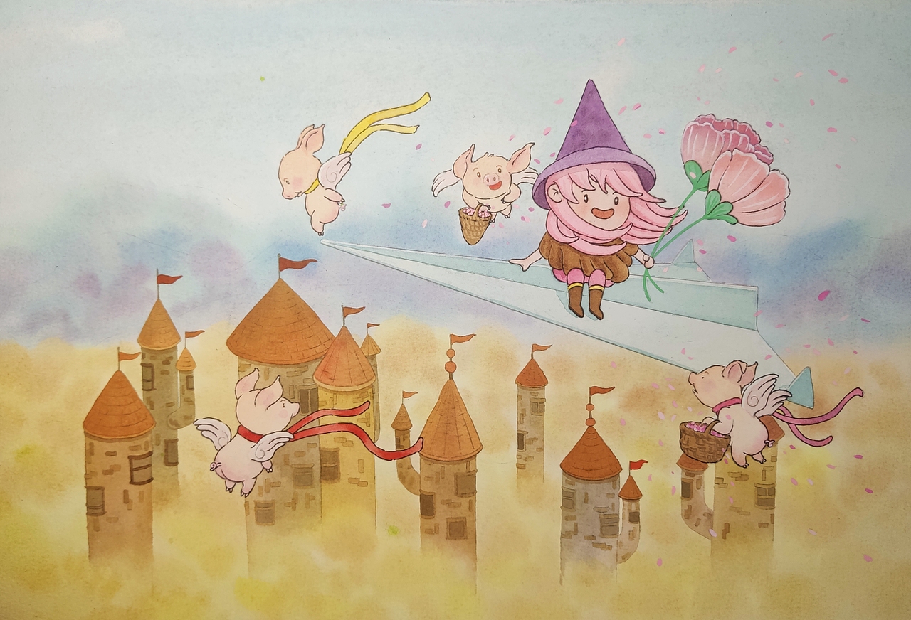 城堡上空的小天使（图ZMzQxMjEwMzcy） - 儿童插画 - 站酷设计师走神大佬原创素材 - 站酷ZCOOL