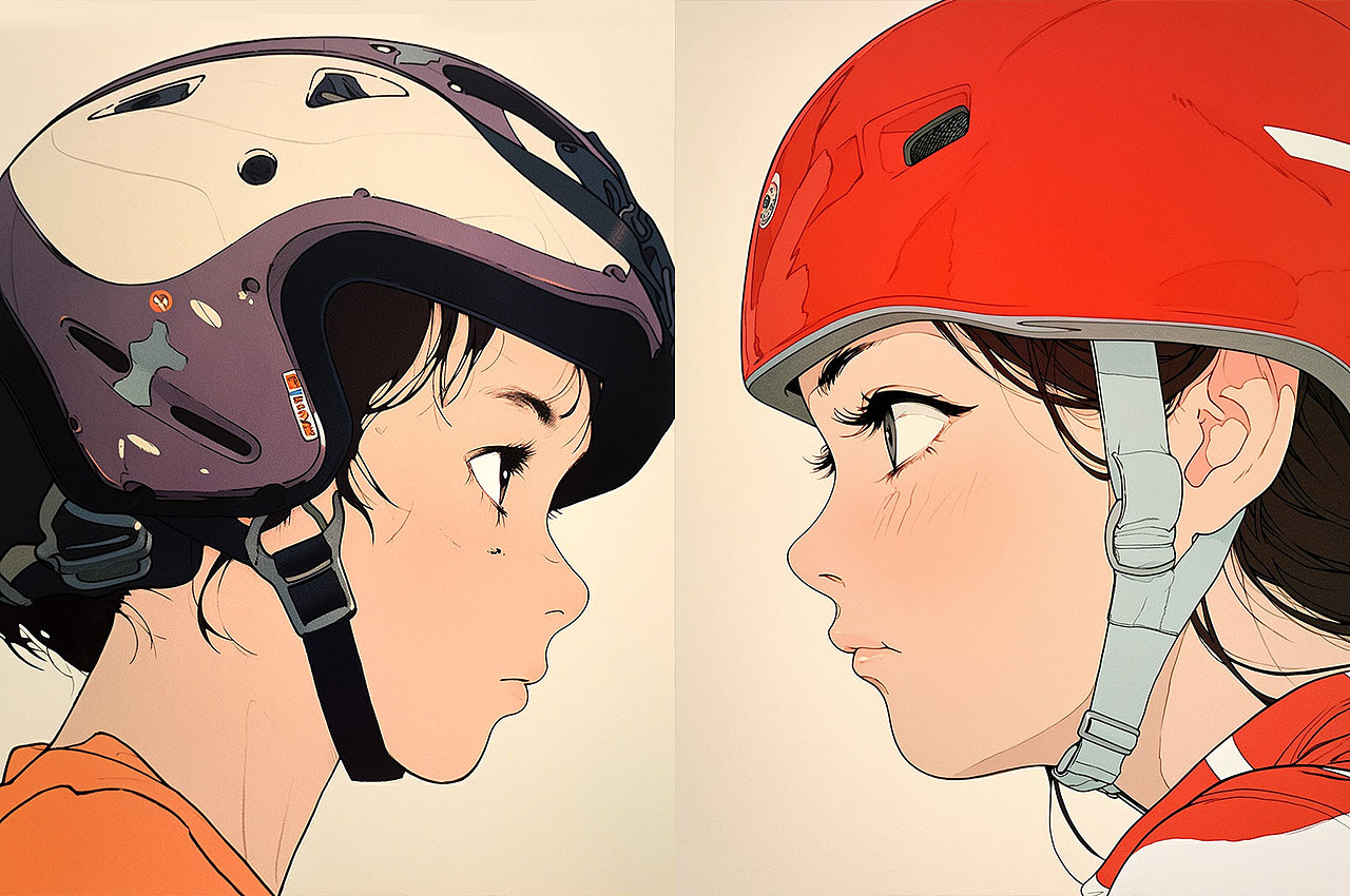 复古单车女骑头像