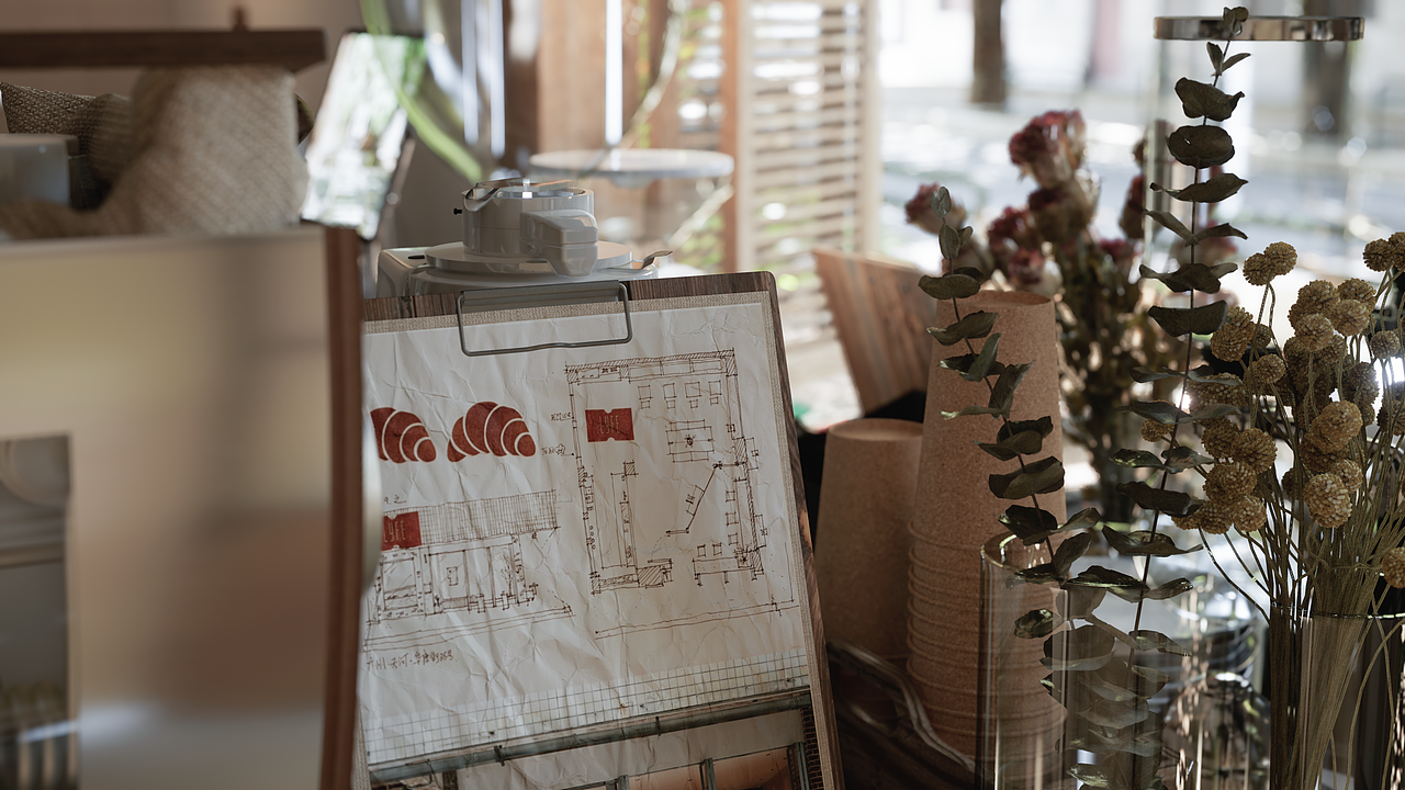 《UE5高级影像》教学案例：Cafe 夏日咖啡馆-油屋U5ART（图ZMzI3NjU0ODAw） - 建筑/空间 - 站酷设计师黑鸟视觉一油屋原创素材 - 站酷ZCOOL