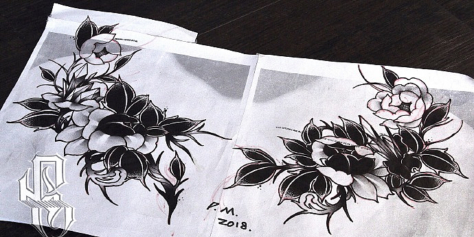 黑色牡丹花，遮盖修改纹身稿。（图ZMzI1NDYyMzky） - 创作习作 - 站酷设计师PMOOONFNTATTOO原创素材 - 站酷ZCOOL