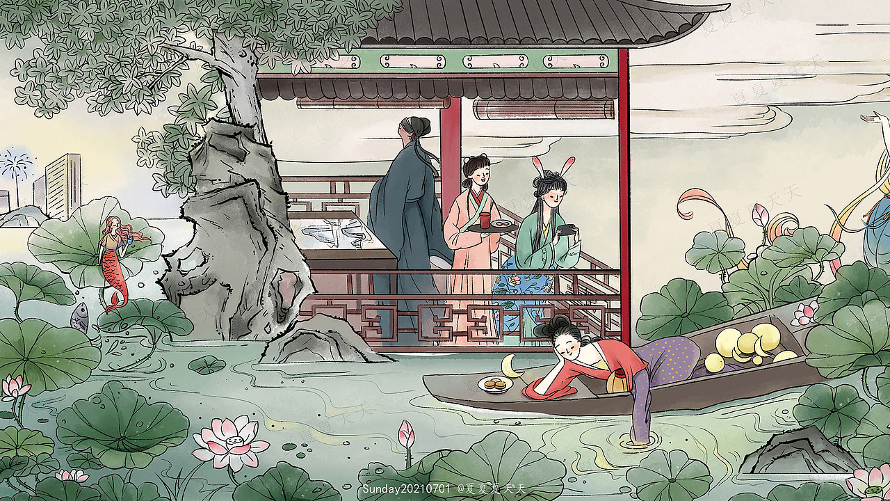 水墨国风—中秋节传统习俗插画