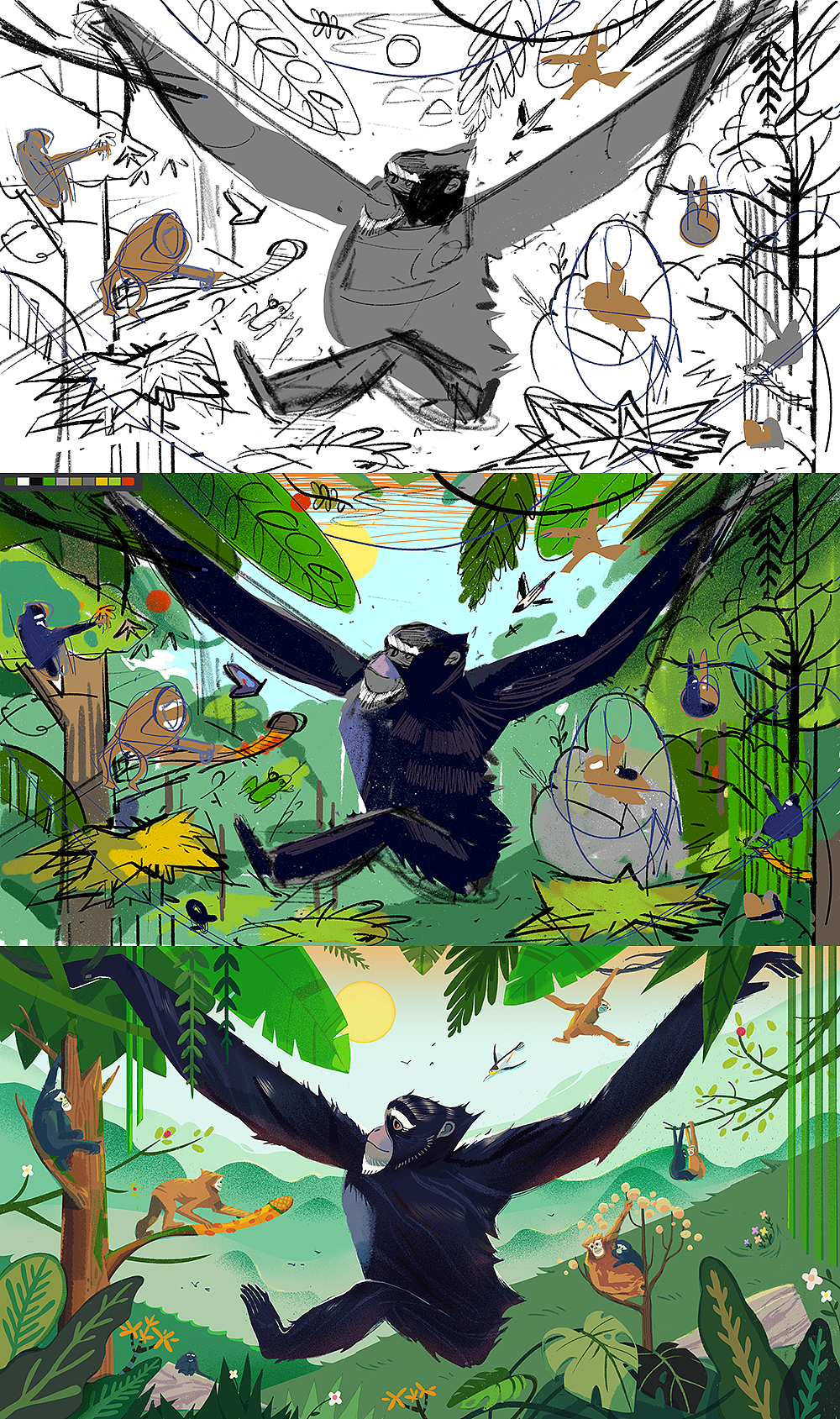 忠诚与爱的象征-白眉长臂猿（图ZMzY1Mjg3NTgw） - 艺术插画 - 站酷设计师画特别多的Hans原创素材 - 站酷ZCOOL