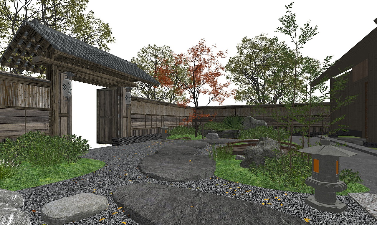 日式庭院景观SU模型下载