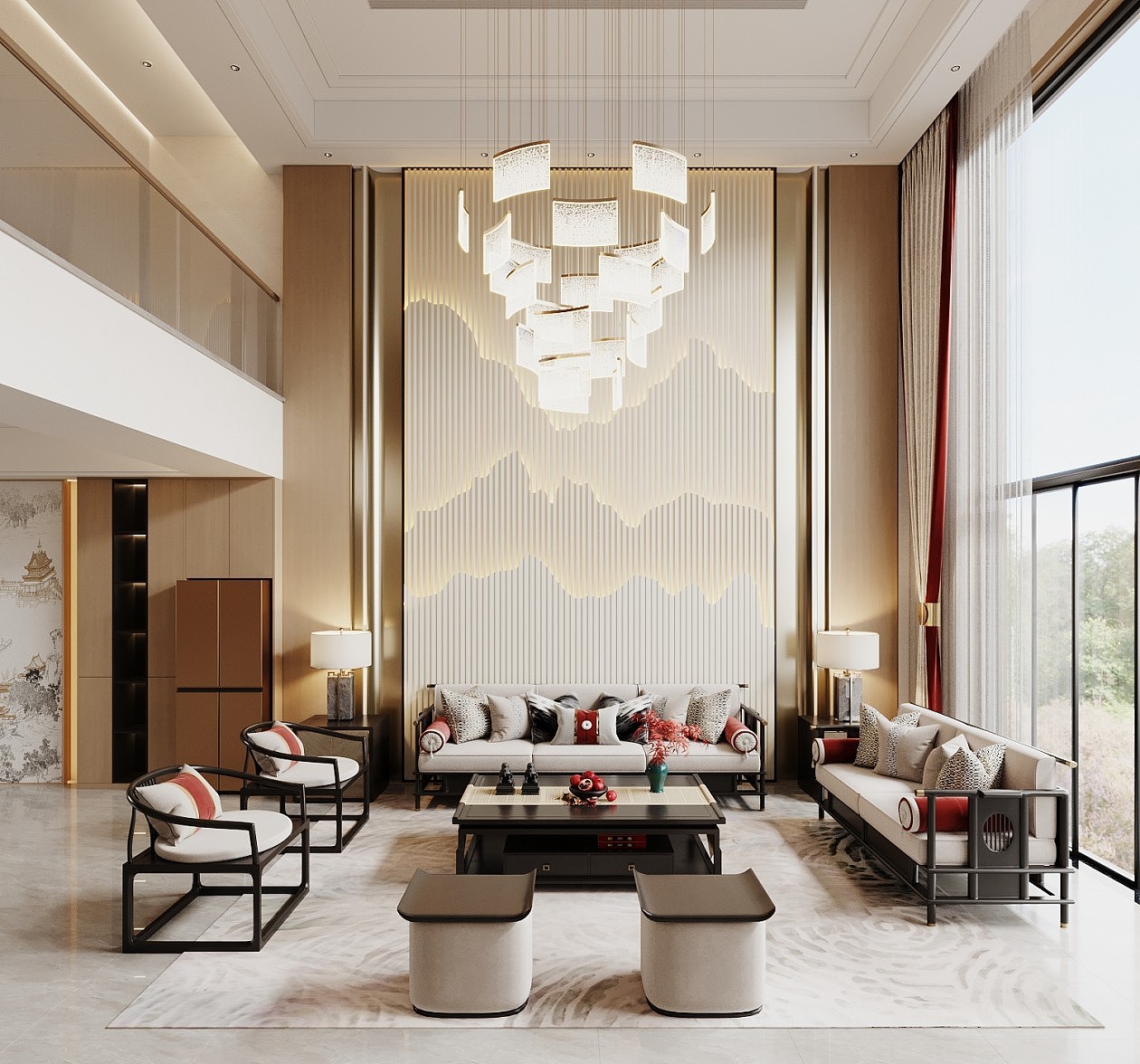 新中式风格客餐厅效果图表现