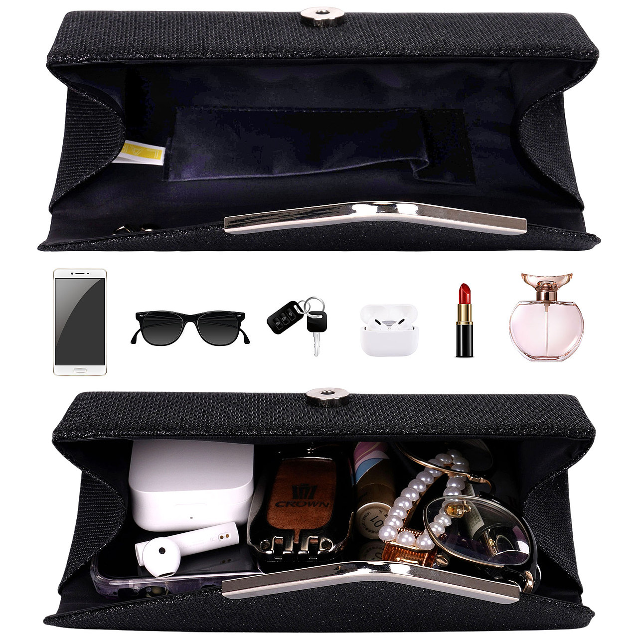 斜口晚宴包黑色,粉色,金色