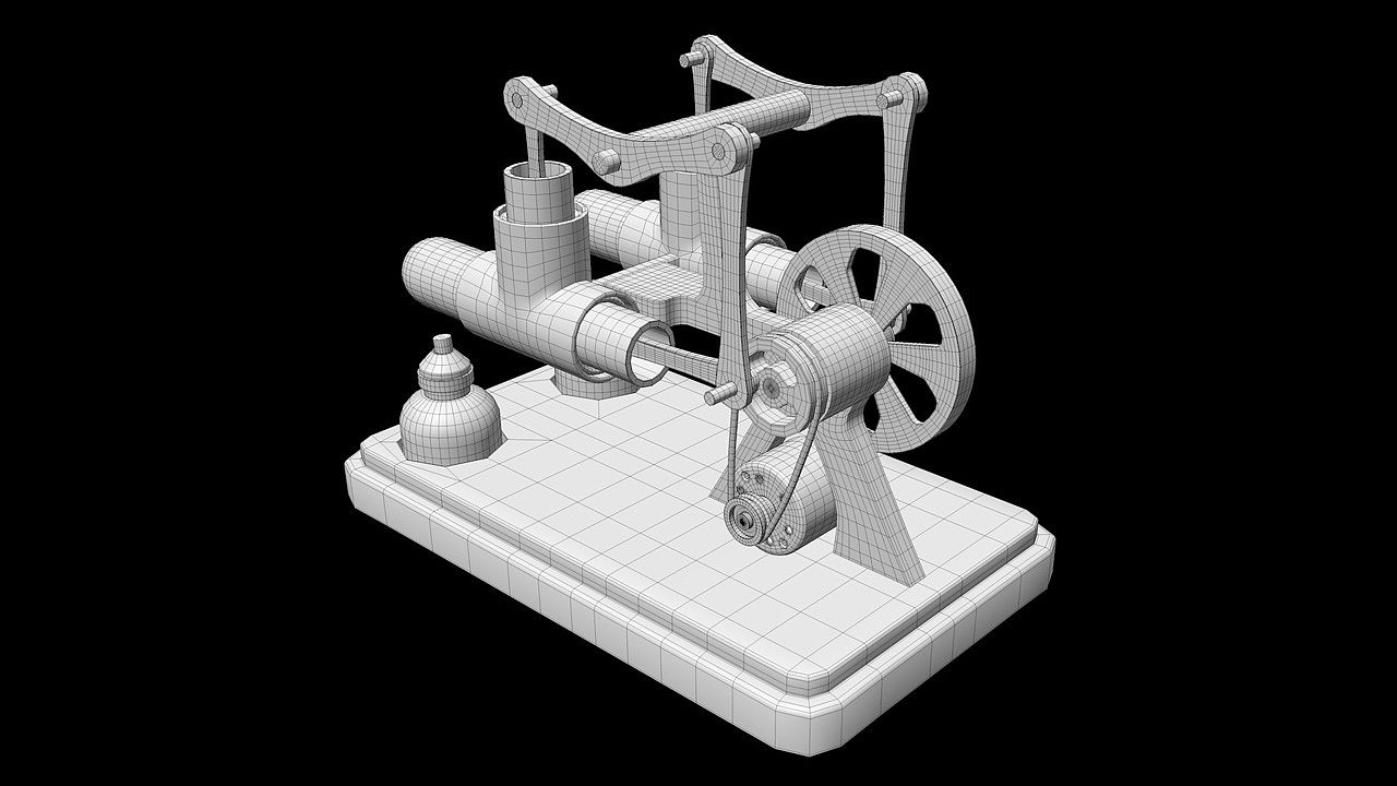 斯特林发动机产品C4D多边形建模(带线稿)+OC渲染