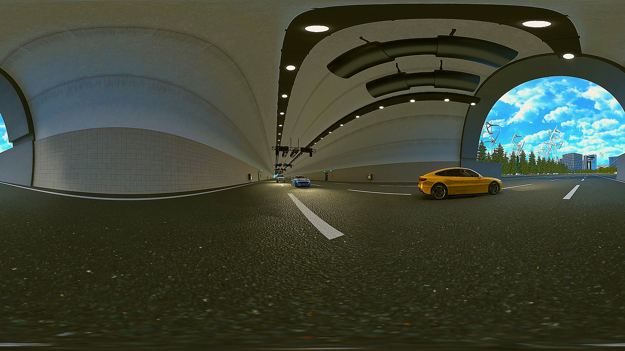 UE5.3大型运动图形建筑群汽车车队VR360全景展示