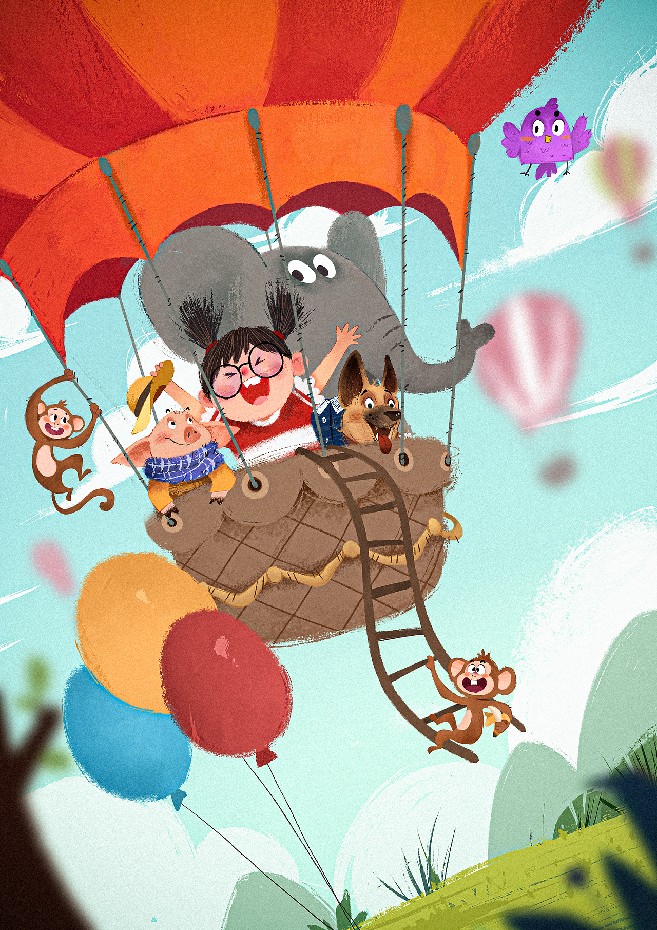 儿童插画《热气球》绘制过程（图ZMzEyMzQ0ODU2） - 儿童插画 - 站酷设计师渔夫_fishman原创素材 - 站酷ZCOOL