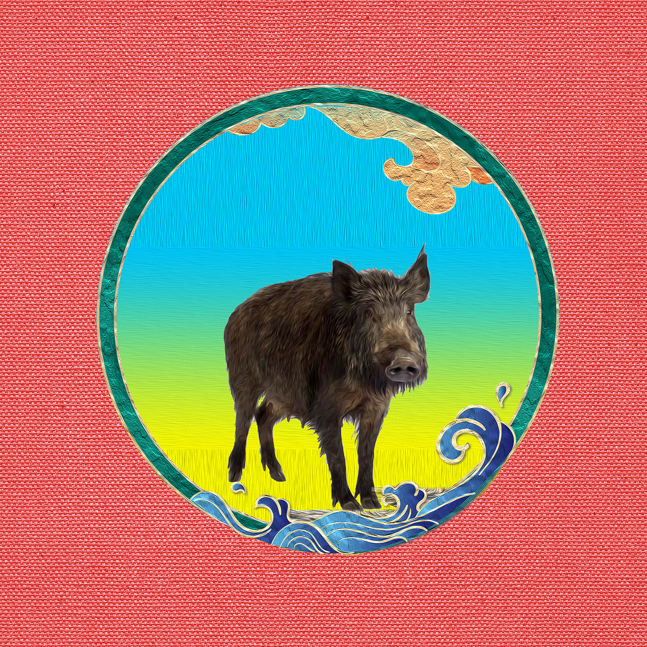 接着亥时到,天地间又浸入混沌一片的状态,如同果实包裹着果核那样,亥时夜里覆盖着世间万物。猪是只知道吃的混混沌沌的生物,故此猪成了亥的属相。