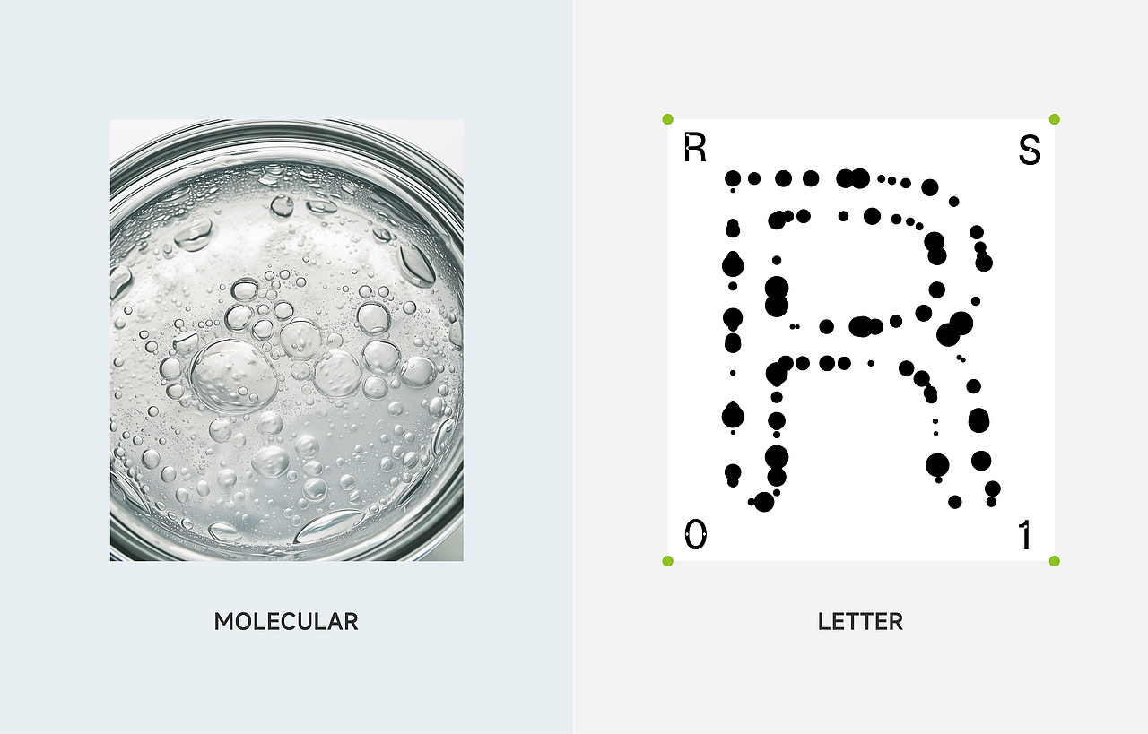 运用“分子”作为切入点,打造灵活且具有延展性的视觉语言。创造独特的品牌专属字体。以“分子字母”的形式,区分其不同分类的护肤系列。其独特的网格脉络版式,使得产品延伸更具灵活性。传递其理性及科学的气质。
<br>Use "molecules" as the entry point to create a flexible and malleable visual language. Create unique, brand-specific fonts. In the form of "molecular letters", different categories of skin care series are distinguished. Its unique grid layout makes product extension more flexible. convey its rational and scientific temperament.
