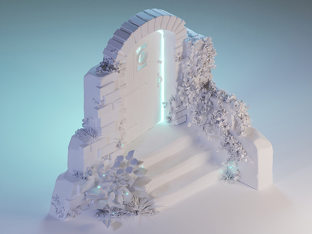 门•神秘花园 / 3D插画(白模渲染)