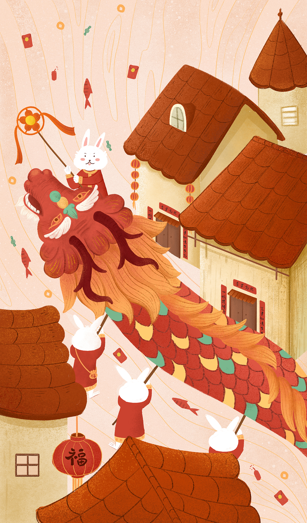 兒童插畫【福兔舞龍】（圖ZMzMzNDk4NTI4） - 兒童插畫 - 站酷設(shè)計(jì)師婀小鹿原創(chuàng)素材 - 站酷ZCOOL