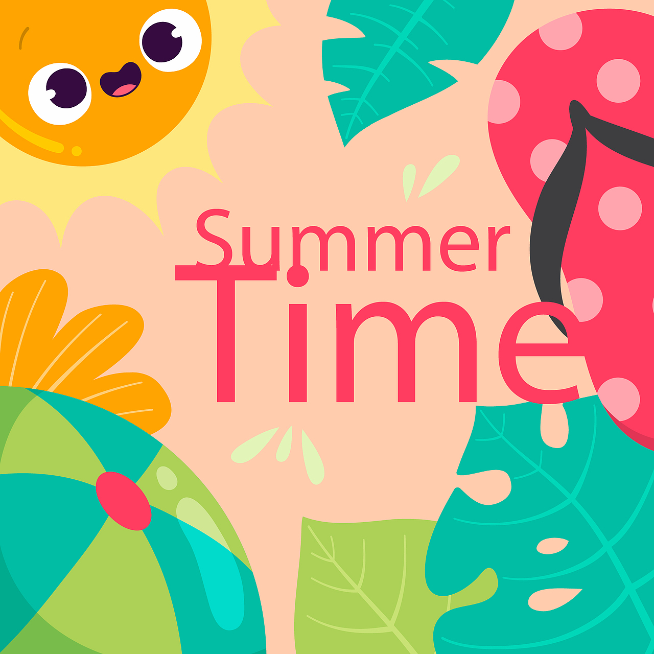 可爱拟人化水果矢量场景插画