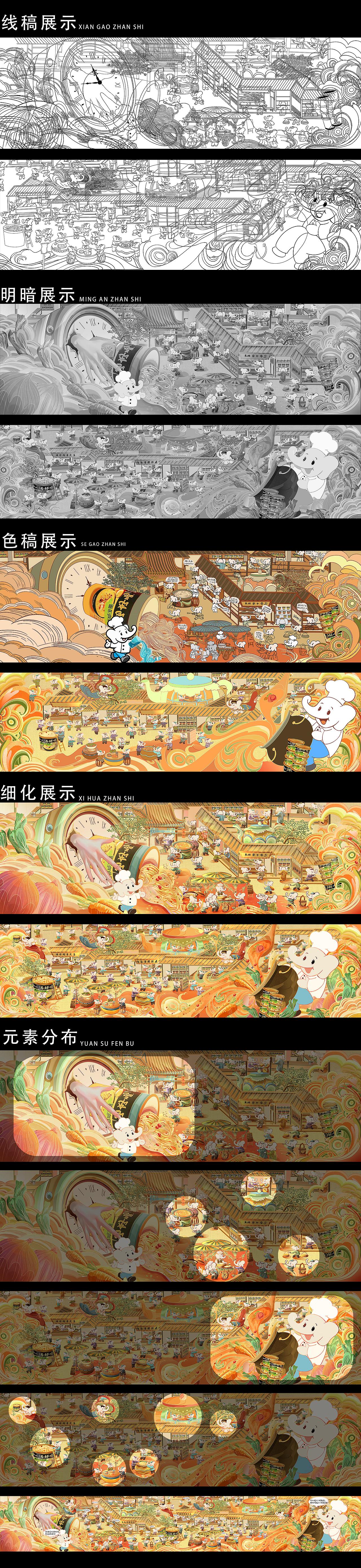 【古画重绘X国潮长卷X美食插画】白象汤好喝I以熬养熬