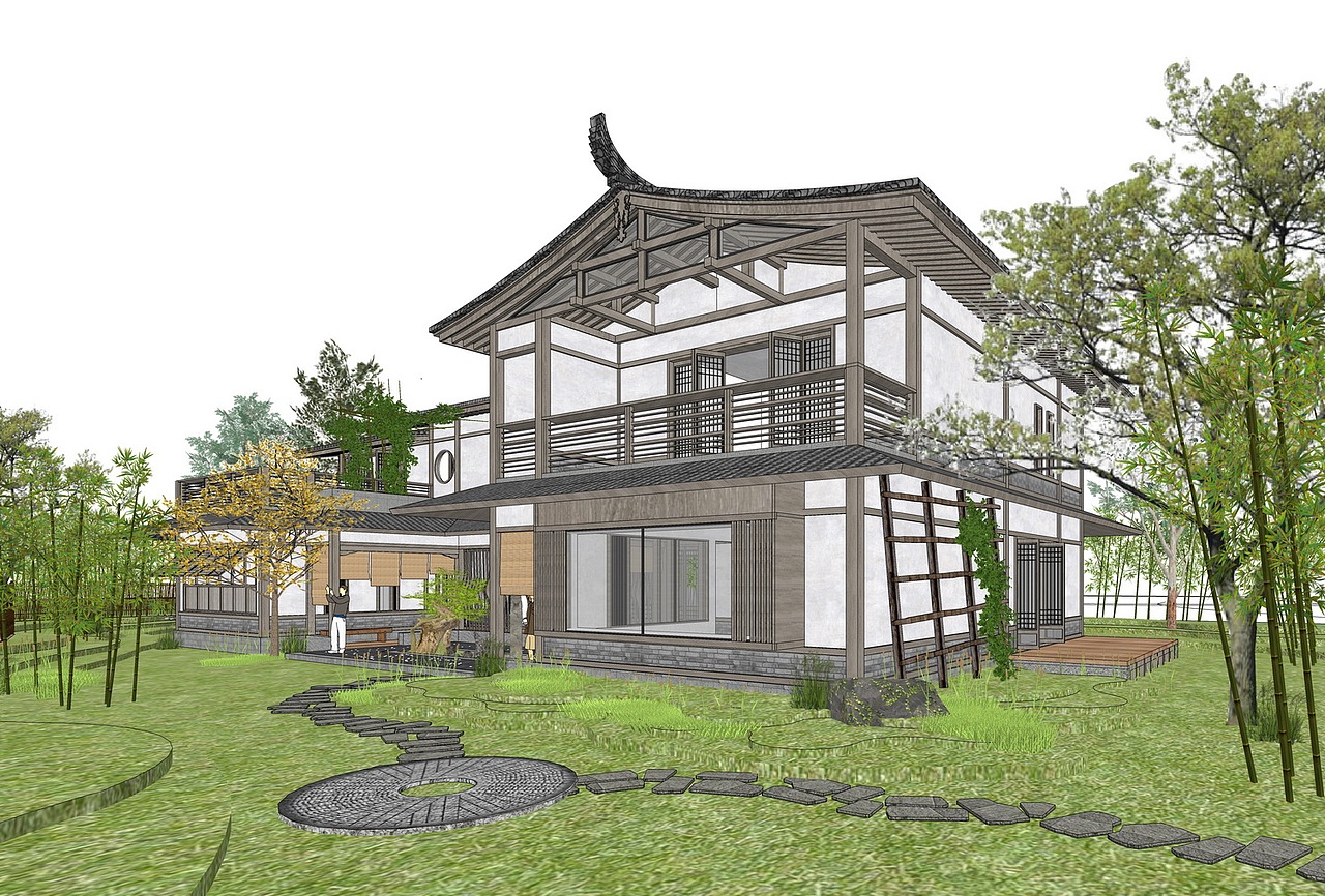 新中式民宿SU模型下载