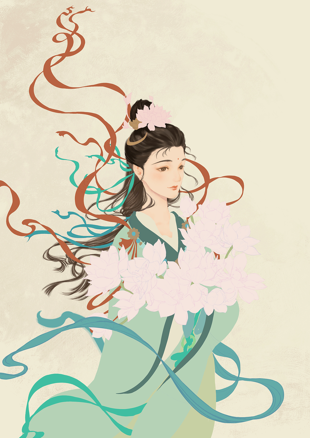 抱荷仙子（图ZMzQ4ODE2NzY4） - 商业插画 - 站酷设计师沐春在画画原创素材 - 站酷ZCOOL